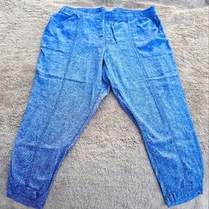 High-Waisted Chambray Cropped Linen-Blend Tapered Pants